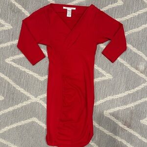Diane Von Furstenberg Vibrant Red Long rouched wrap 3/4 Sleeve Dress size 3